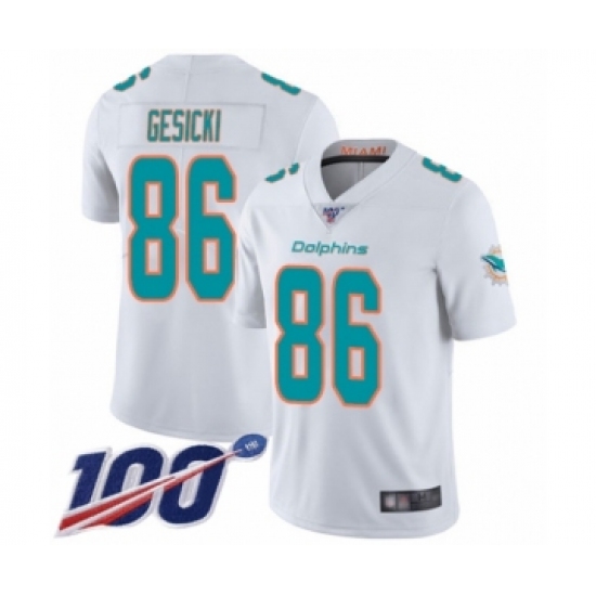 Men's Miami Dolphins 86 Mike Gesicki White Vapor Untouchable Limited Player 100th Season Football Jersey