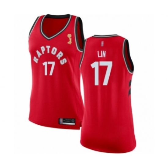 Women's Toronto Raptors 17 Jeremy Lin Swingman Red 2019 Basketball Finals Champions Jersey - Icon Edition