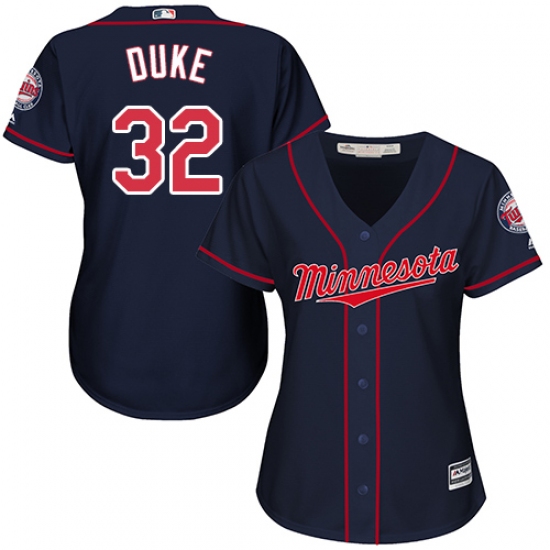 Women's Majestic Minnesota Twins 32 Zach Duke Authentic Navy Blue Alternate Road Cool Base MLB Jersey