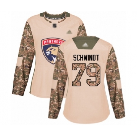 Women's Florida Panthers 79 Cole Schwindt Authentic Camo Veterans Day Practice Hockey Jersey