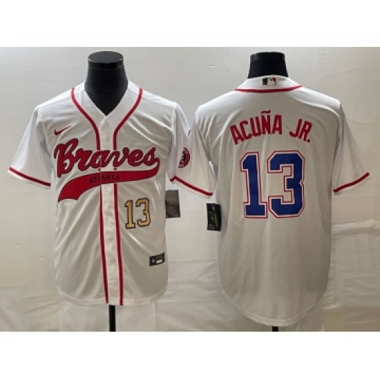 Men's Atlanta Braves 13 Ronald Acuna Jr Number White Cool Base Stitched Baseball Jersey