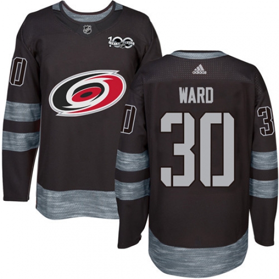 Men's Adidas Carolina Hurricanes 30 Cam Ward Authentic Black 1917-2017 100th Anniversary NHL Jersey