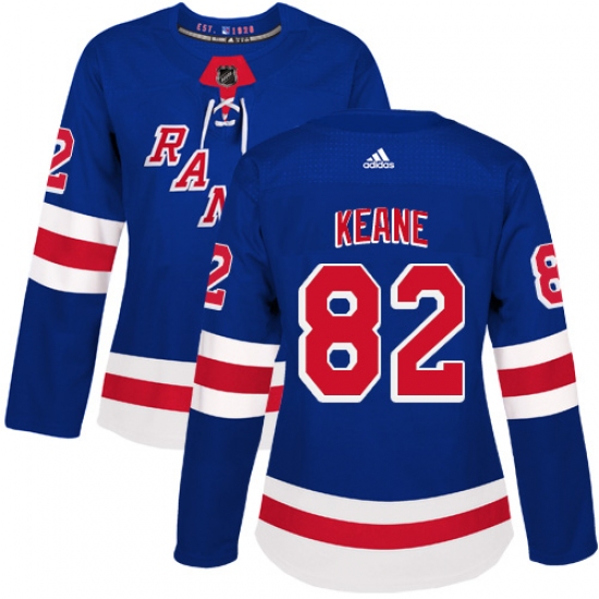 Women's Adidas New York Rangers 82 Joey Keane Premier Royal Blue Home NHL Jersey