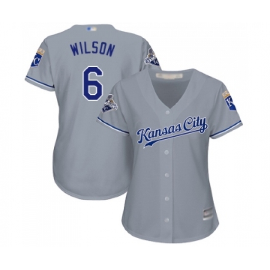 Women's Kansas City Royals 6 Willie Wilson Replica Grey Road Cool Base Baseball Jersey