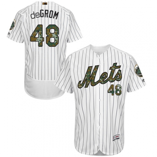 Men's Majestic New York Mets 48 Jacob deGrom Authentic White 2016 Memorial Day Fashion Flex Base MLB Jersey