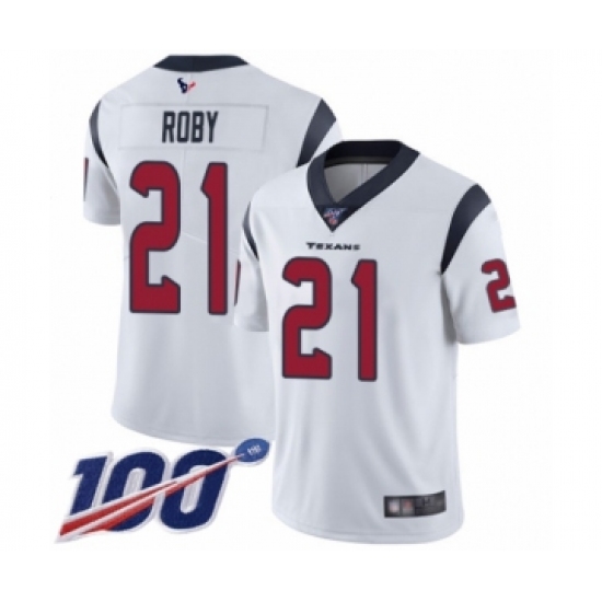 Men's Houston Texans 21 Bradley Roby White Vapor Untouchable Limited Player 100th Season Football Jersey