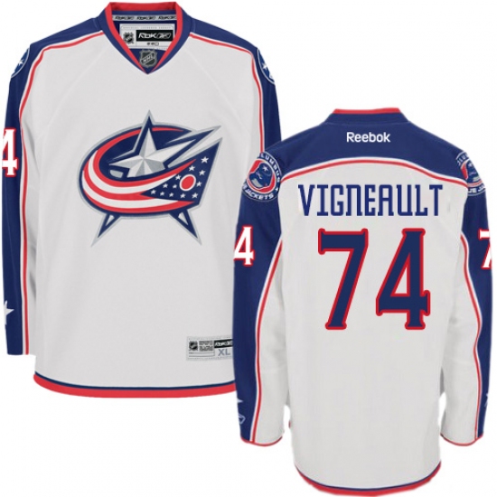 Men's Reebok Columbus Blue Jackets 74 Sam Vigneault Authentic White Away NHL Jersey