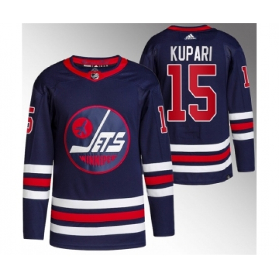 Men's Winnipeg Jets 15 Rasmus Kupari 2021-22 Navy Stitched Jersey