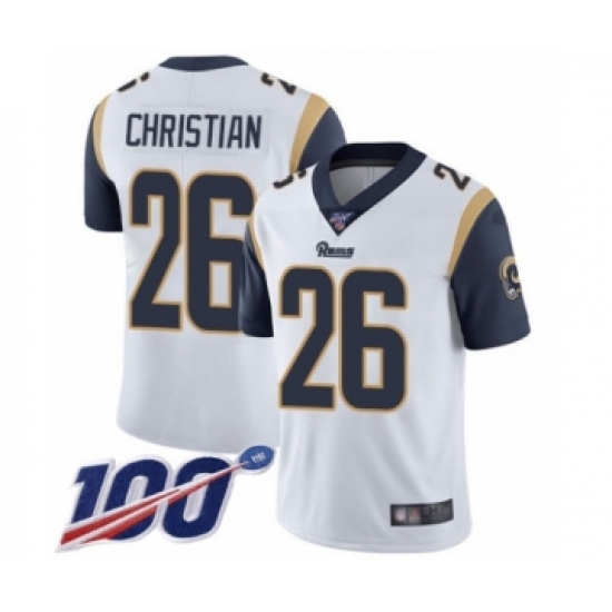 Women's Los Angeles Rams 26 Marqui Christian White Vapor Untouchable Limited Player 100th Season Football Jersey