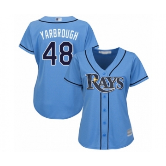 Women's Tampa Bay Rays 48 Ryan Yarbrough Authentic Light Blue Alternate 2 Cool Base Baseball Player Jersey