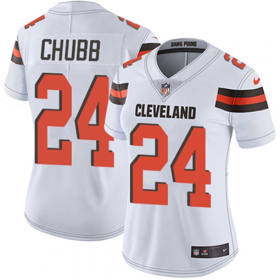 Women's Nike Cleveland Browns 24 Nick Chubb White Vapor Untouchable Limited Player NFL Jersey