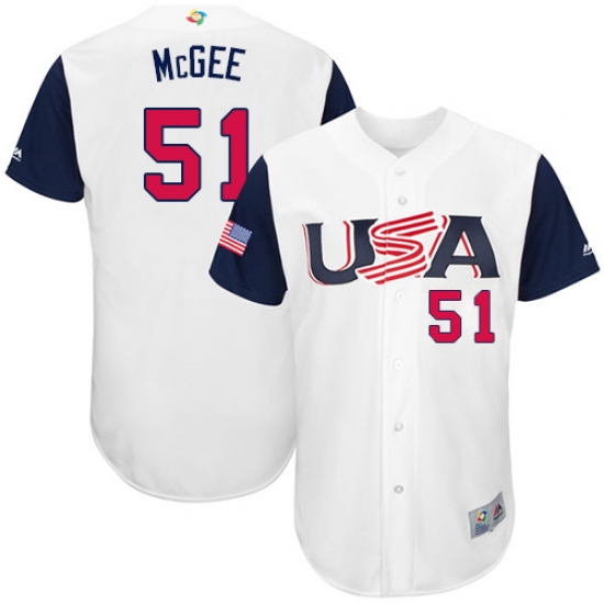 Men's USA Baseball Majestic 51 Jake McGee White 2017 World Baseball Classic Authentic Team Jersey