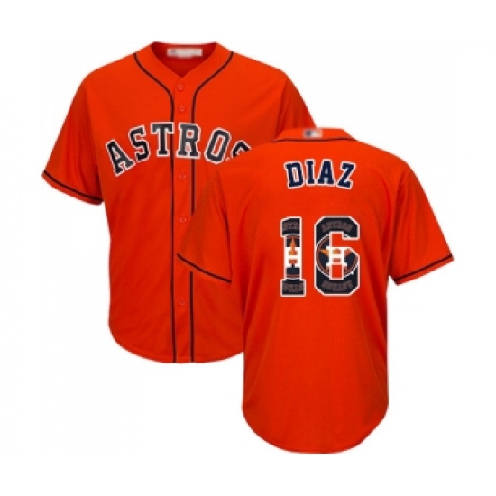 Men's Houston Astros 16 Aledmys Diaz Authentic Orange Team Logo Fashion Cool Base Baseball Jersey