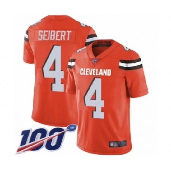 Youth Cleveland Browns 4 Austin Seibert Orange Alternate Vapor Untouchable Limited Player 100th Season Football Jersey