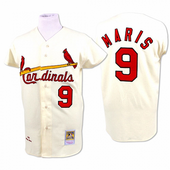 Men's Mitchell and Ness 1967 St. Louis Cardinals 9 Roger Maris Replica Cream Throwback MLB Jersey