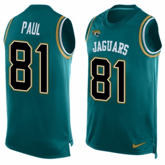 Men's Nike Jacksonville Jaguars 81 Niles Paul Limited Teal Green Player Name & Number Tank Top NFL Jersey