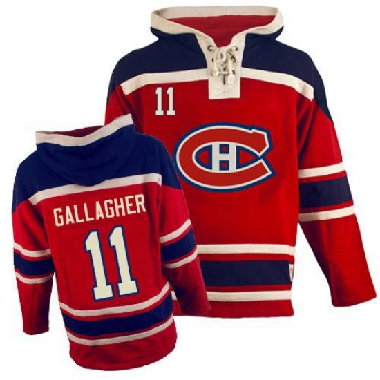 Youth Old Time Hockey Montreal Canadiens 11 Brendan Gallagher Authentic Red Sawyer Hooded Sweatshirt NHL Jersey