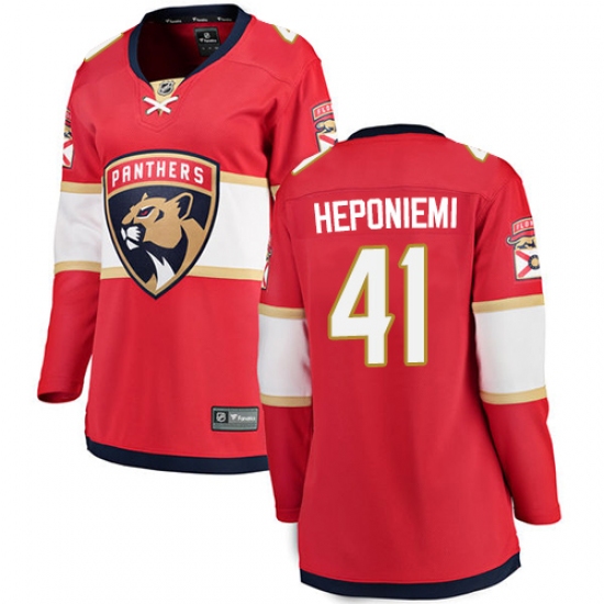 Women's Florida Panthers 41 Aleksi Heponiemi Fanatics Branded Red Home Breakaway NHL Jersey