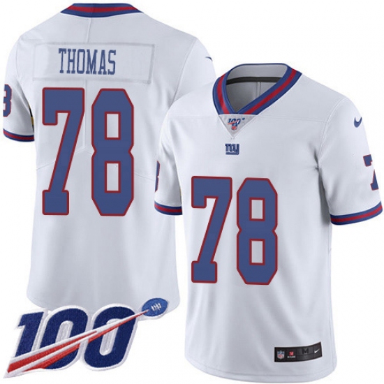 Men's New York Giants 78 Andrew Thomas White Stitched NFL Limited Rush 100th Season Jersey