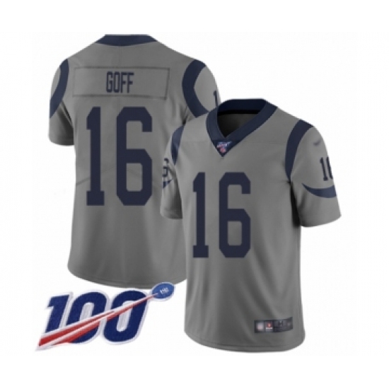 Men's Los Angeles Rams 16 Jared Goff Limited Gray Inverted Legend 100th Season Football Jersey