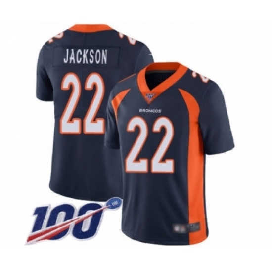 Men's Denver Broncos 22 Kareem Jackson Navy Blue Alternate Vapor Untouchable Limited Player 100th Season Football Jersey