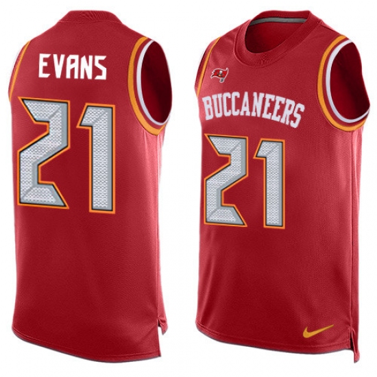 Men's Nike Tampa Bay Buccaneers 21 Justin Evans Limited Red Player Name & Number Tank Top NFL Jersey