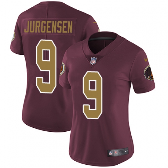 Women's Nike Washington Redskins 9 Sonny Jurgensen Elite Burgundy Red/Gold Number Alternate 80TH Anniversary NFL Jersey