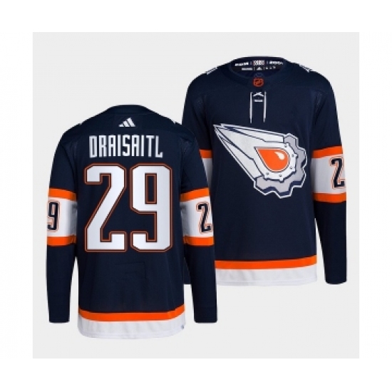 Men's Edmonton Oilers 29 Leon Draisaitl Navy 2022-23 Reverse Retro Stitched Jersey