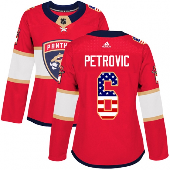 Women's Adidas Florida Panthers 6 Alex Petrovic Authentic Red USA Flag Fashion NHL Jersey