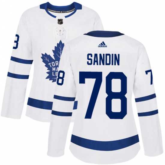 Women's Adidas Toronto Maple Leafs 78 Rasmus Sandin Authentic White Away NHL Jersey