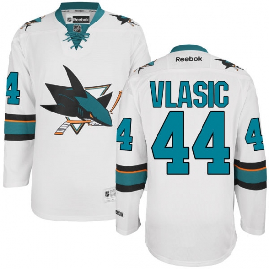 Men's Reebok San Jose Sharks 44 Marc-Edouard Vlasic Authentic White Away NHL Jersey