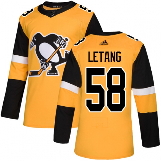 Youth Adidas Pittsburgh Penguins 58 Kris Letang Authentic Gold Alternate NHL Jersey