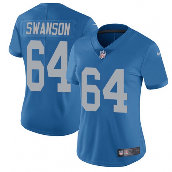 Women's Nike Detroit Lions 64 Travis Swanson Elite Blue Alternate NFL Jersey