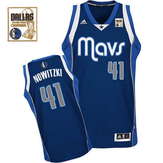 Men's Adidas Dallas Mavericks 41 Dirk Nowitzki Swingman Navy Blue Alternate Champions Patch NBA Jersey