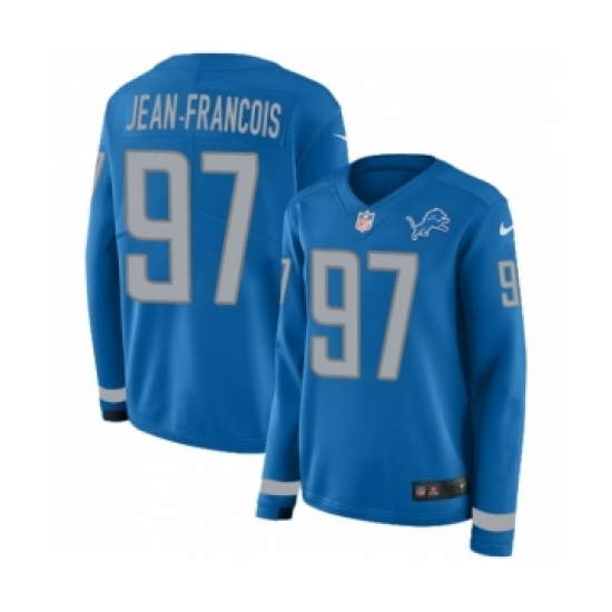 Women's Nike Detroit Lions 97 Ricky Jean Francois Limited Blue Therma Long Sleeve NFL Jersey