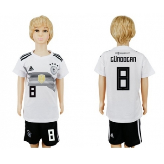 Germany 8 Gundogan White Home Kid Soccer Country Jersey