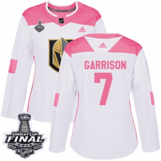 Women's Adidas Vegas Golden Knights 7 Jason Garrison Authentic White/Pink Fashion 2018 Stanley Cup Final NHL Jersey