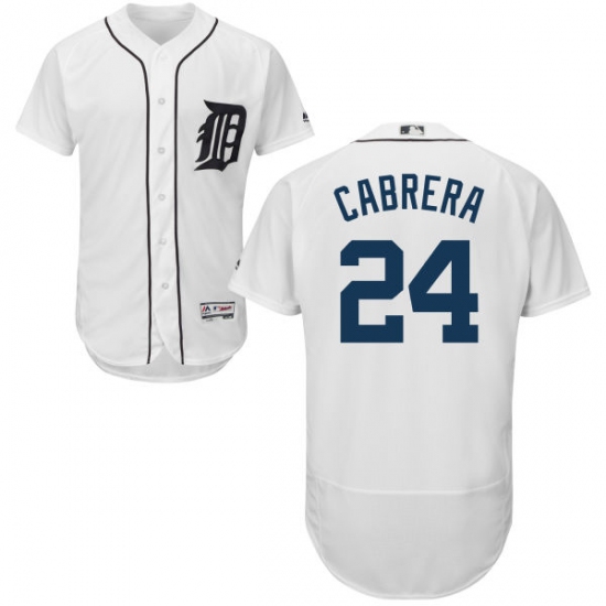 Men's Majestic Detroit Tigers 24 Miguel Cabrera White Home Flex Base Authentic Collection MLB Jersey