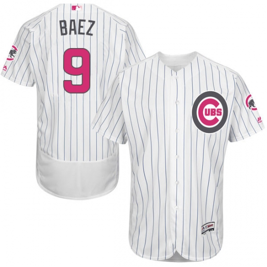 Men's Majestic Chicago Cubs 9 Javier Baez Authentic White 2016 Mother's Day Fashion Flex Base MLB Jersey