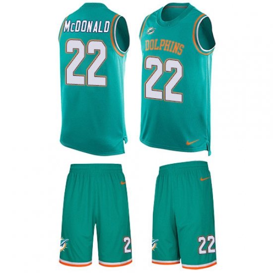 Men's Nike Miami Dolphins 22 T.J. McDonald Limited Aqua Green Tank Top Suit NFL Jersey