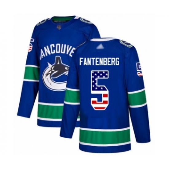 Men's Vancouver Canucks 5 Oscar Fantenberg Authentic Blue USA Flag Fashion Hockey Jersey