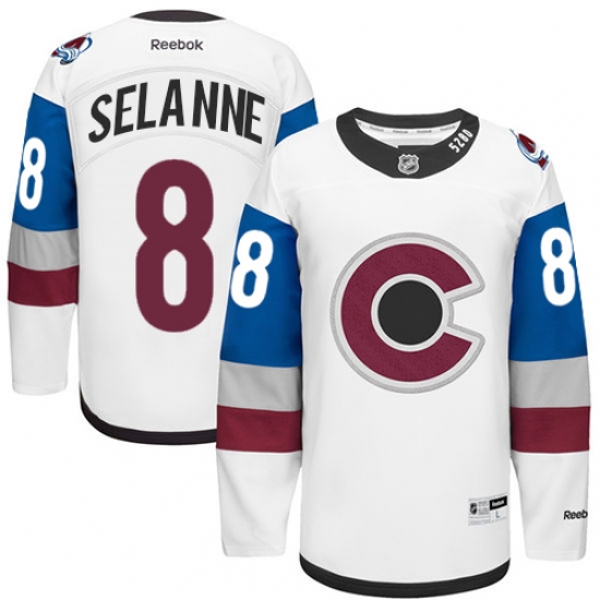 Men's Reebok Colorado Avalanche 8 Teemu Selanne Premier White 2016 Stadium Series NHL Jersey