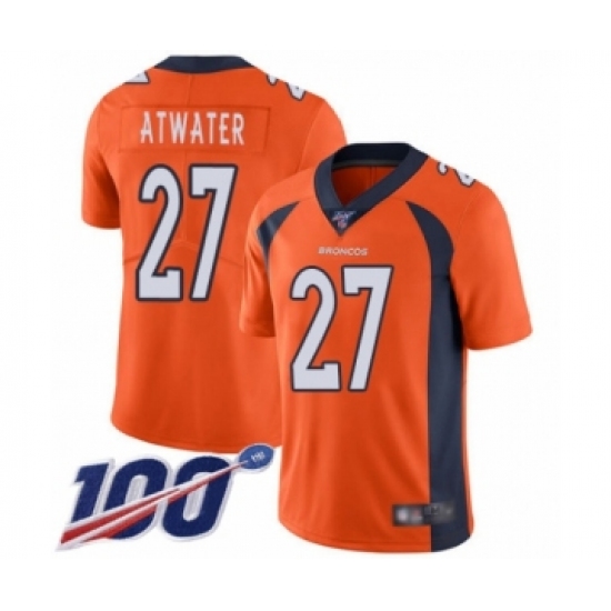 Men's Denver Broncos 27 Steve Atwater Orange Team Color Vapor Untouchable Limited Player 100th Season Football Jersey