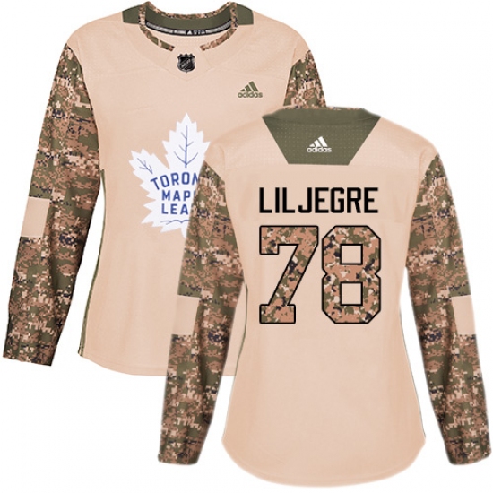 Women's Adidas Toronto Maple Leafs 78 Timothy Liljegren Authentic Camo Veterans Day Practice NHL Jersey