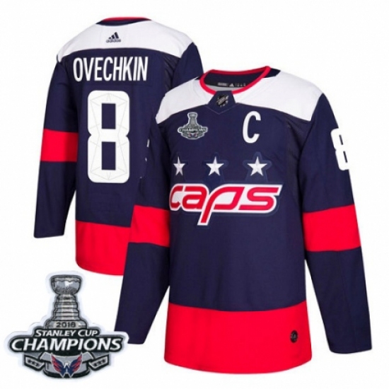 Men's Adidas Washington Capitals 8 Alex Ovechkin Authentic Navy Blue 2018 Stadium Series 2018 Stanley Cup Final Champions NHL Jersey