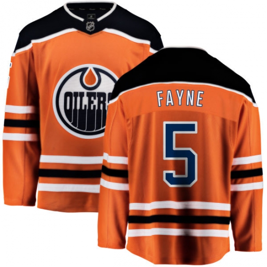 Men's Edmonton Oilers 5 Mark Fayne Fanatics Branded Orange Home Breakaway NHL Jersey