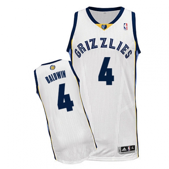 Men's Adidas Memphis Grizzlies 4 Wade Baldwin Authentic White Home NBA Jersey