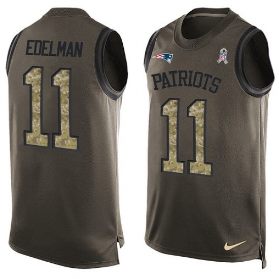 Men's Nike New England Patriots 11 Julian Edelman Limited Green Salute to Service Tank Top NFL Jersey