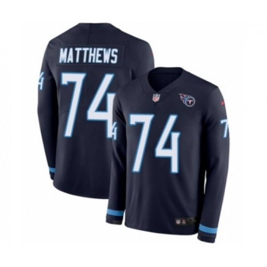 Youth Nike Tennessee Titans 74 Bruce Matthews Limited Navy Blue Therma Long Sleeve NFL Jersey