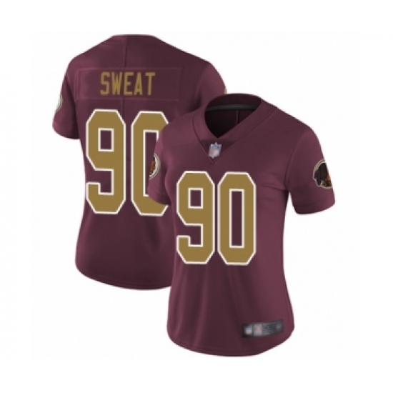 Women's Washington Redskins 90 Montez Sweat Burgundy Red Gold Number Alternate 80TH Anniversary Vapor Untouchable Limited Player Football Jersey